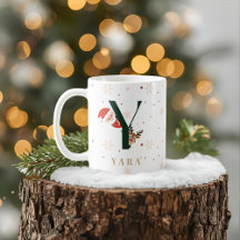 Taza Y de monograma de Navidad personalizada