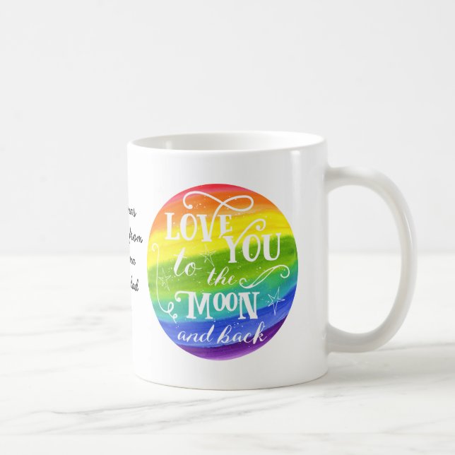 Café Te amo a la luna y a la taza de fondo arco iris (Derecha)
