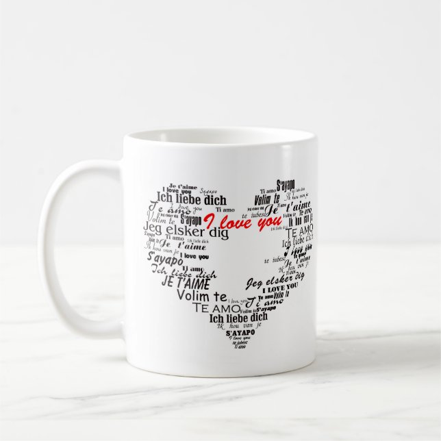 Café Te amo en taza blanca básica de los otros idiomas (Izquierda)