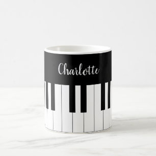 Café Teclado de piano, taza blanco y negro