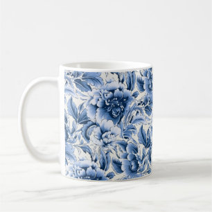 Café Tela francesa y toile de Jouy. Azul. Taza