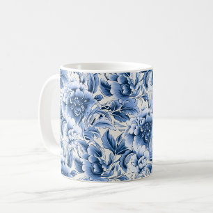 Café Tela francesa y toile de Jouy. Azul. Taza