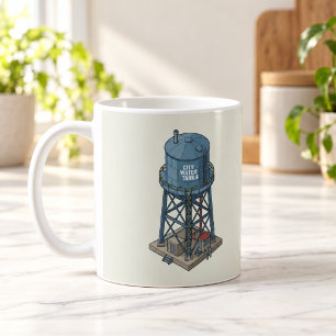 Café Torre de Agua de Ciudad Isométrica Taza Retro