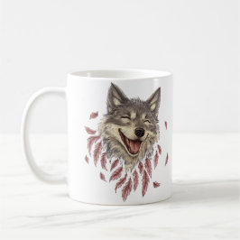 Café una taza con la impresión de un lobo sonriente fel