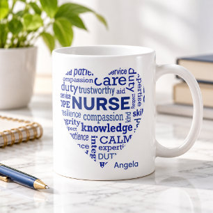 Café Valores de Enfermera Corazón Azul Taza Personaliza