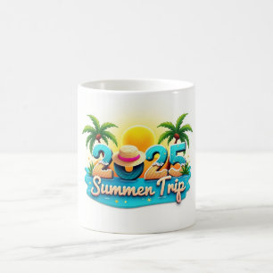 Café Viaje de Verano 2025 ☀️ Taza con Patrón de Playa