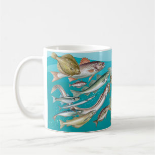 Café Vida marina, taza de los pescados de la vista al