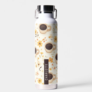 Café y botella de agua floral personalizados