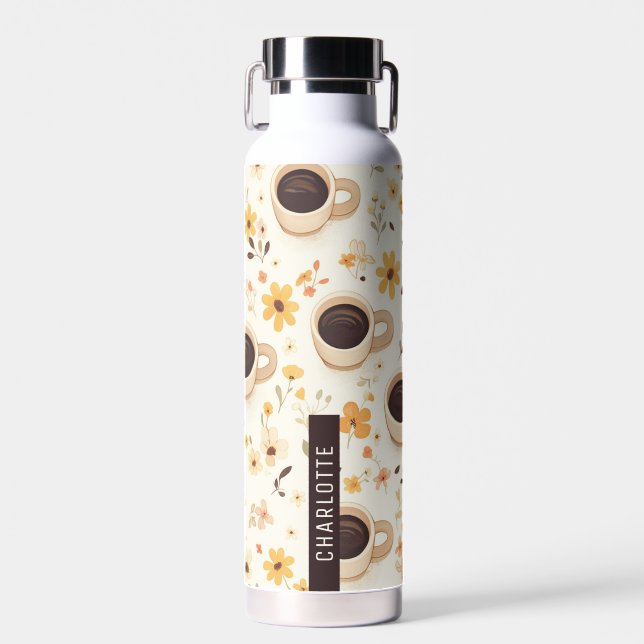 Café y botella de agua floral personalizados (Delantero)