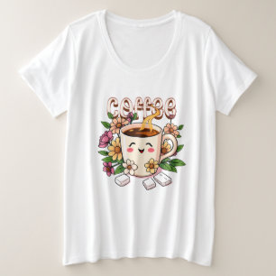 Café y flores de Kawaii retro
