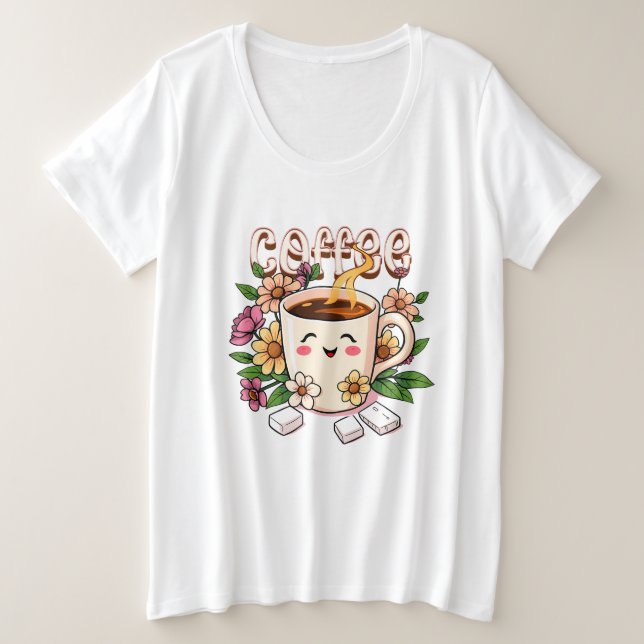 Café y flores de Kawaii retro (Anverso del diseño)