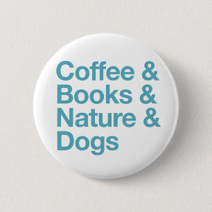 Café y libros y botón de naturaleza y perros (azul