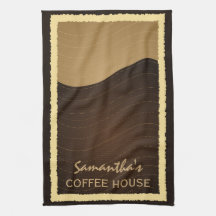 Café y ola de crema toalla de té de cocina vertica