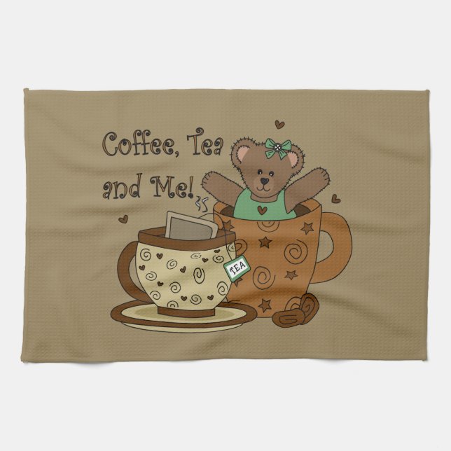 Café y toalla de cocina de osito de peluche (Horizontal)