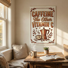 Cafeína La Otra Vitamina C Póster Vintage de Café