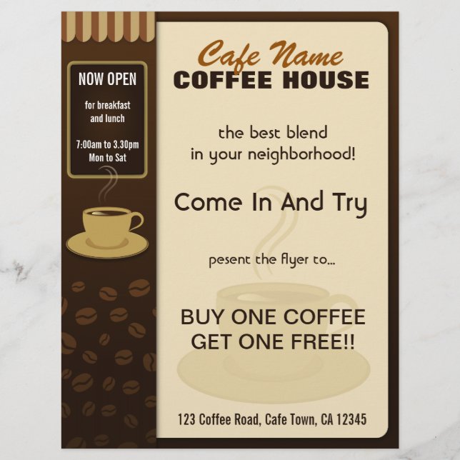 Cafetería Cafe Café Café Coffee Cup Flyers and Cof (Frente)