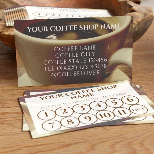 Cafetería Cafe Tarjetas de Lealtad Empresarial (For coffee shops and cafes. Just add your business name and address)