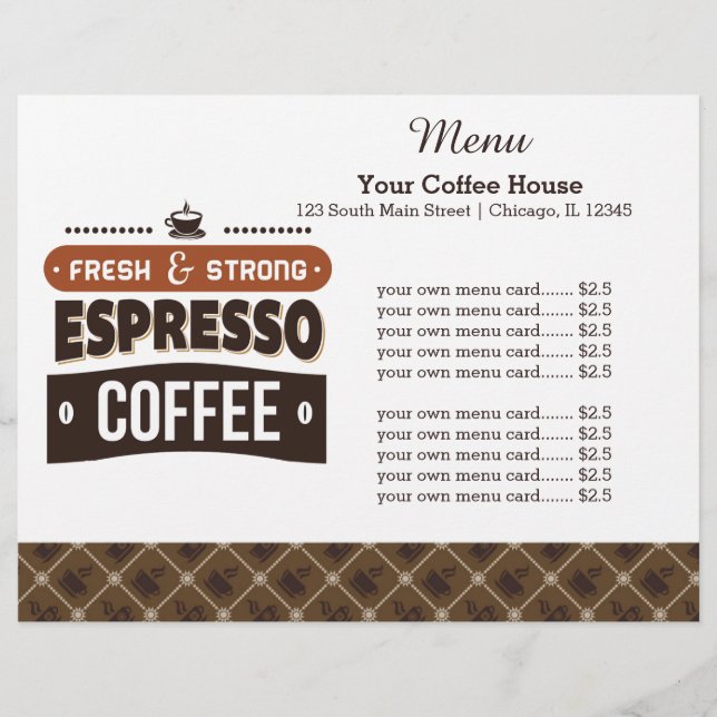 Cafetería con tarjeta de menú (Anverso)