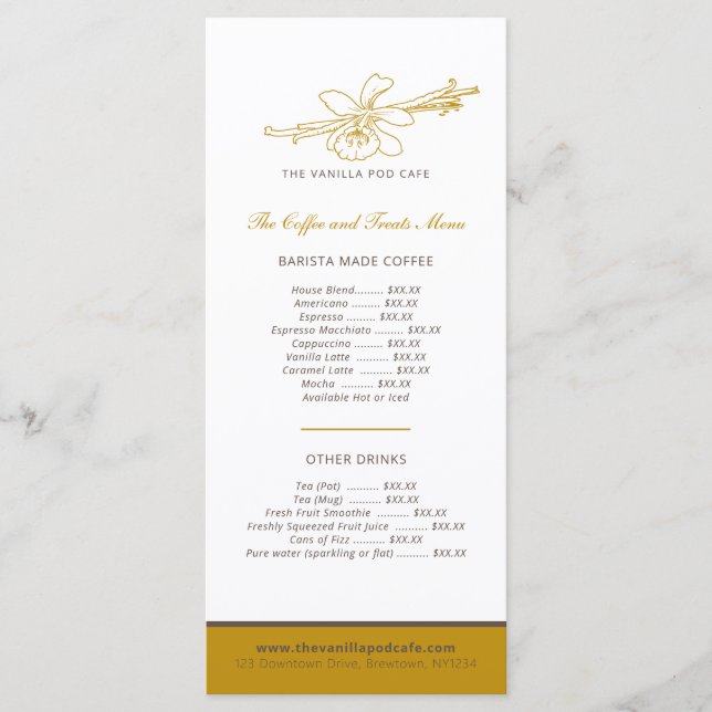 Cafetería de vainilla con flores café y menú de pa (Anverso)