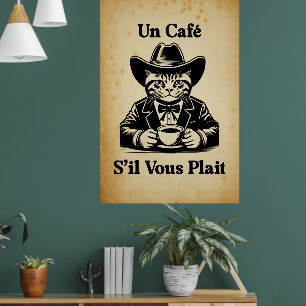 Cafetería francesa vintage Cat Cowboy Decoración A