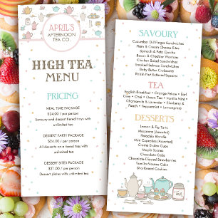 Cafetería High Tea Fiesta y carta de menú de resta