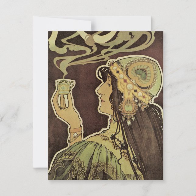 Cafetería vintage de Art Nouveau Rajah, mujer con  (Anverso)