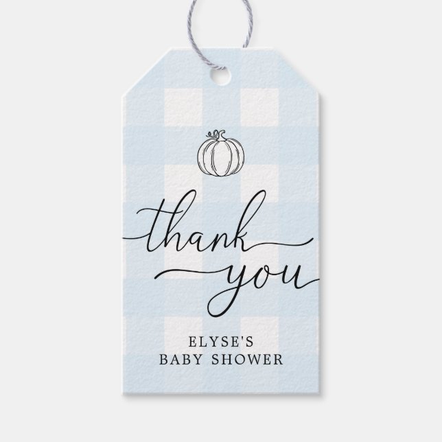 Caída Calabaza Azul Gingham Gracias Etiqueta De Fa (Anverso)