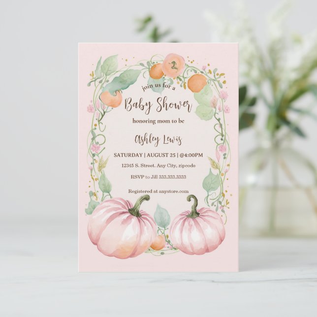 Caída Calabaza rosa Invitación a la ducha para beb (Anverso de pie)