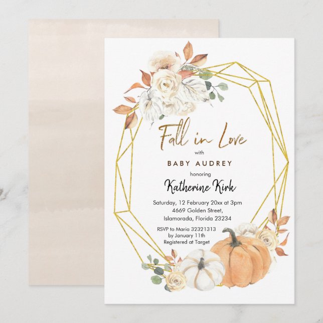 Caída de calabaza en el amor Invitación de Baby Sh (Anverso / Reverso)