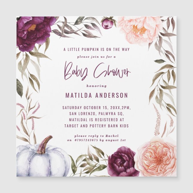 Caída de calabaza pequeña acuarela florida ducha d (Anverso)