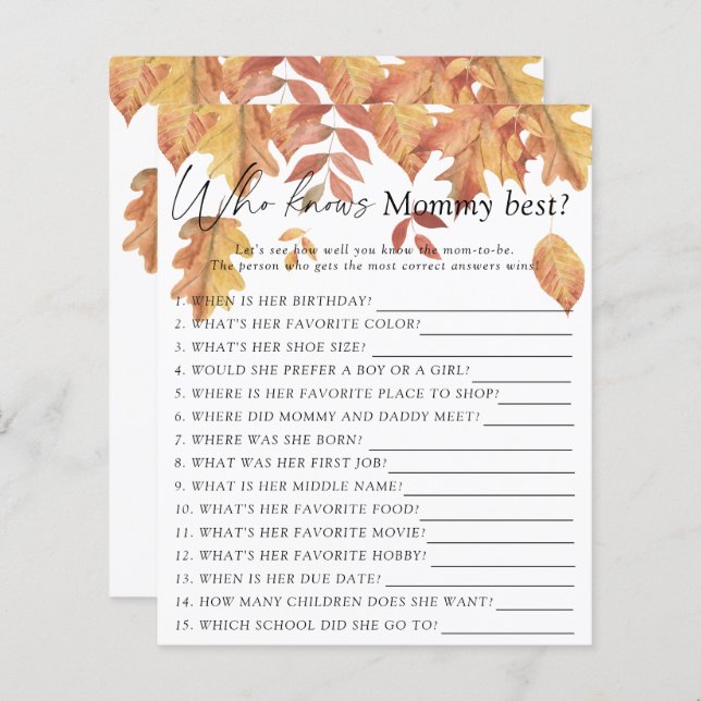 Caída de hojas - Quién conoce a mamá mejor juego (Anverso / Reverso)