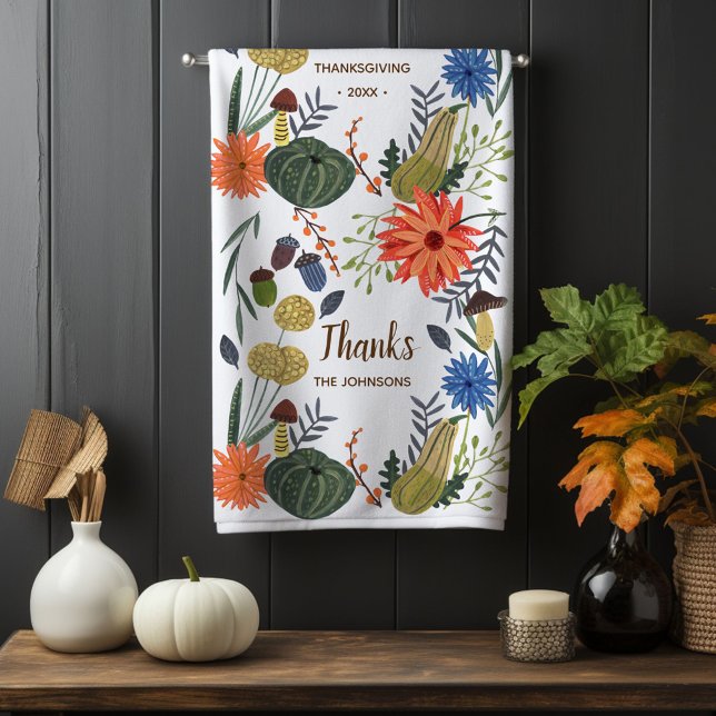 Caída de hongos florales en el Día de Acción de Gr (Cute Thanksgiving floral mushroom fall Hand Towel)