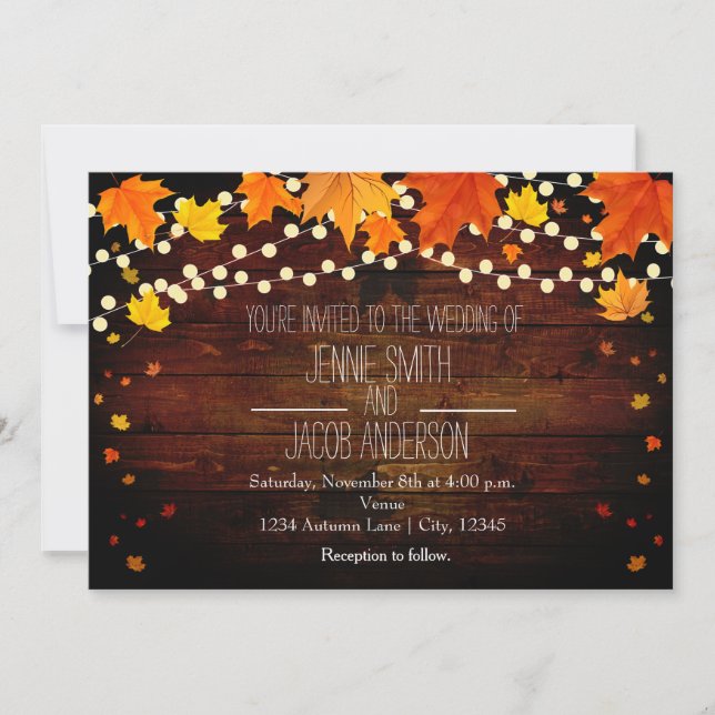 Caída de la cadena de otoño iluminan la invitación (Anverso)