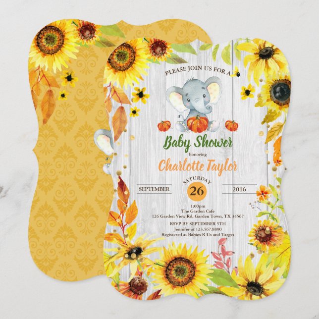 Caída de la ducha de bebé invitación de girasol el (Anverso / Reverso)