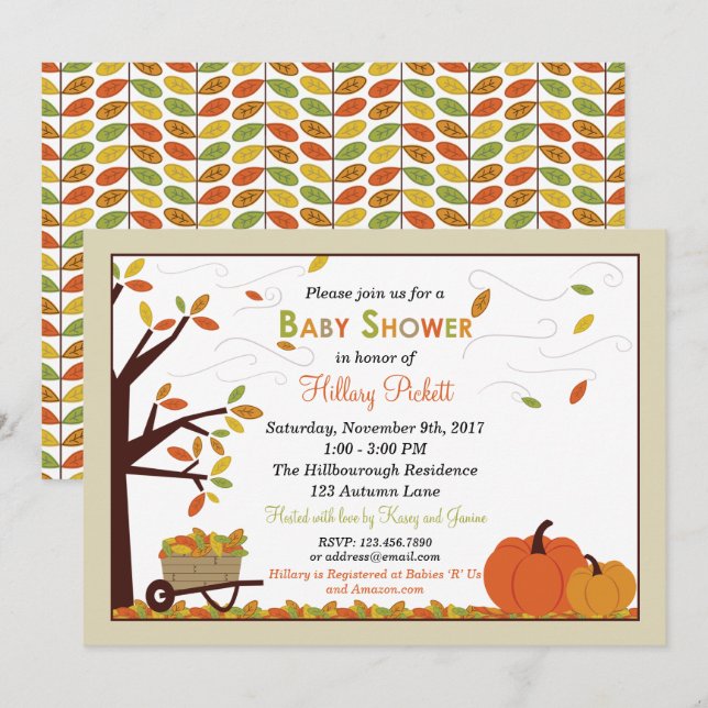 Caída del otoño deja la invitación a Baby Shower (Anverso / Reverso)