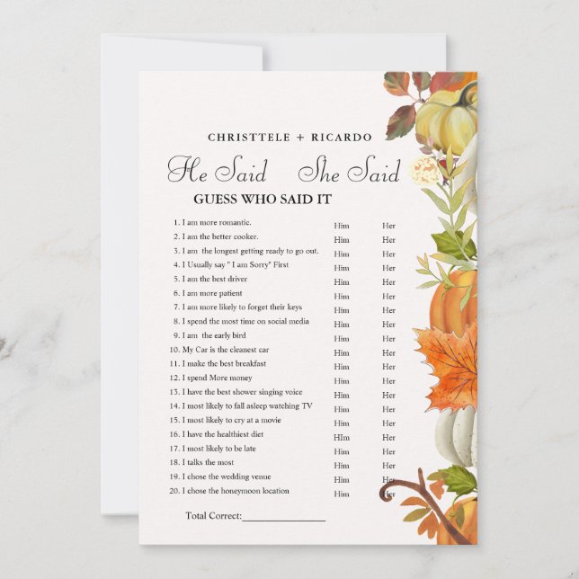 Caída Dijo que dijo que la tarjeta de juego de la  (Anverso)