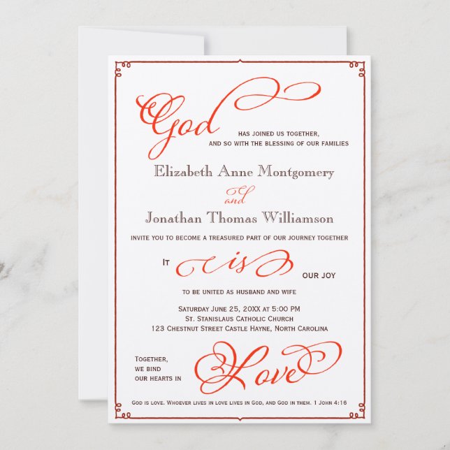 Caída Dios es amor Invitación a la boda cristiana (Anverso)