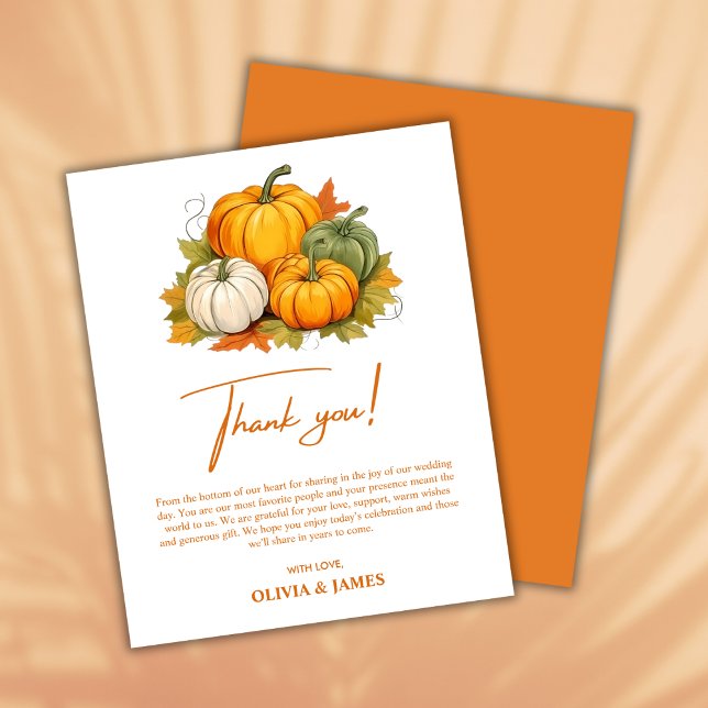 Caída en el amor Boda de calabaza de otoño tarjeta (Fall in Love Autumn Rustic Pumpkin Fall Wedding Thank You Card  )