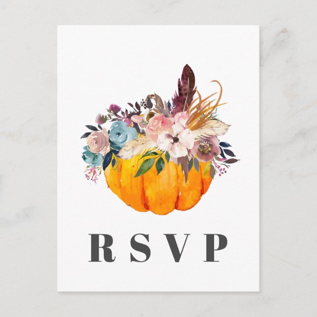 caída, floral, tarjeta RSVP de calabaza (Anverso)