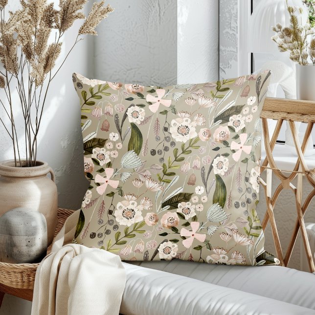 Caída florece Cojín decorativo de vainilla Taupe (Subido por el creador)