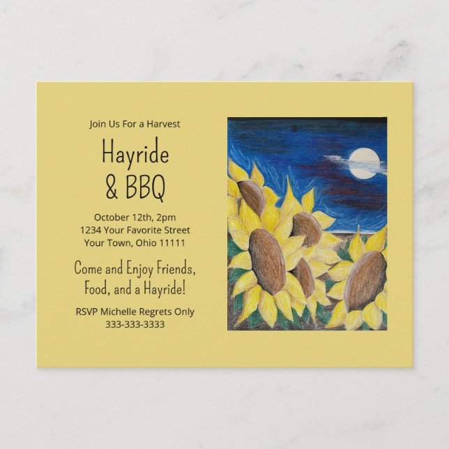 Caída Hayride Bbq Sunflowers Invitación al Arte Po (Anverso)