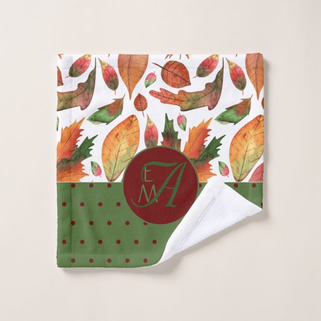 Caída Monogramada Sale Decoración Verde Rojo Otoño (Toallita)