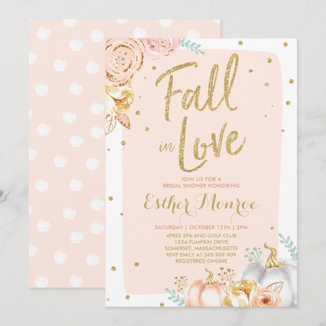 Caída nupcial de la invitación de la ducha de la (Anverso / Reverso)