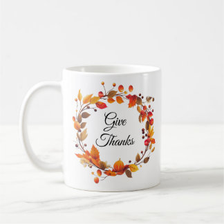Caída otoño cosecha hojas de café dar gracias taza