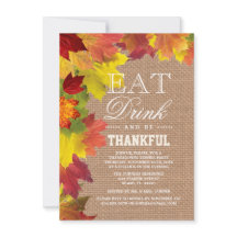 Caída Rústica deja Burlap Invitación a Acción de G