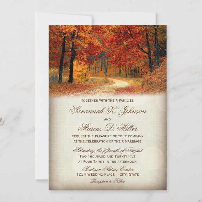 Caída Rústica deja invitaciones a la boda de otoño (Anverso)