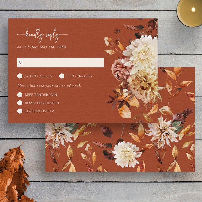 Caída Rústica Sale Tarjeta RSVP Terracotta (Fall Rustic Watercolor Leaves Terracotta RSVP Card by Painted Paperie
)