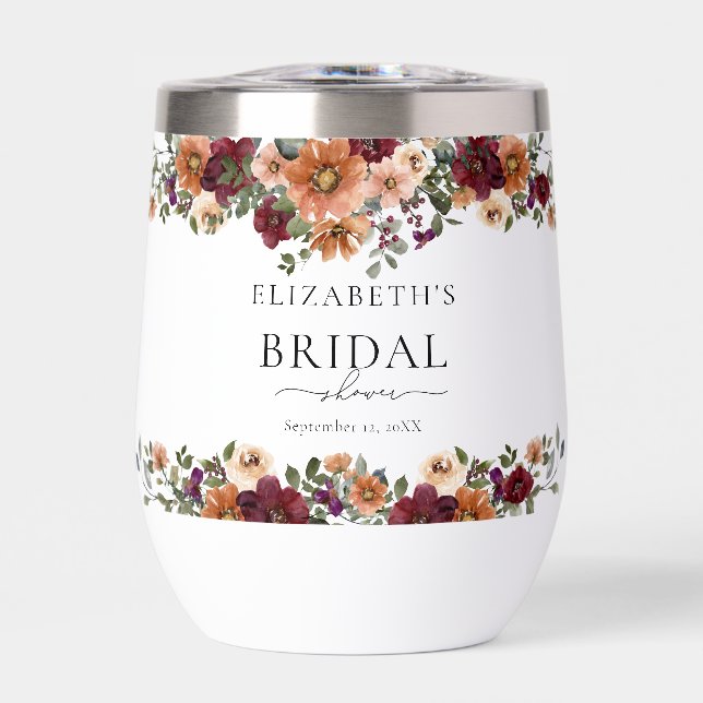 Caída Terracotta Burgundy Floral Bridal Shower (Frente)