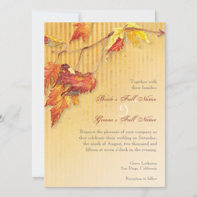 Caídas de hojas - Invitaciones a la boda otoño (Anverso)