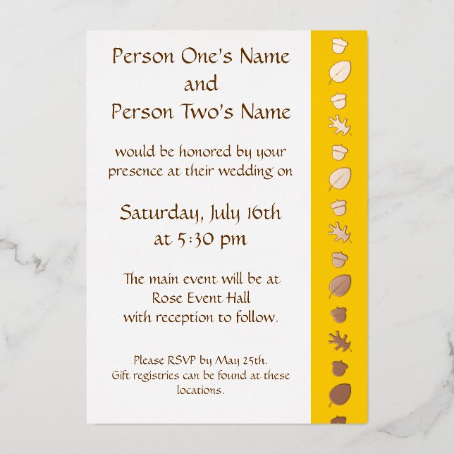 Caídas en invitación al Relieve metalizado amarill (Anverso)